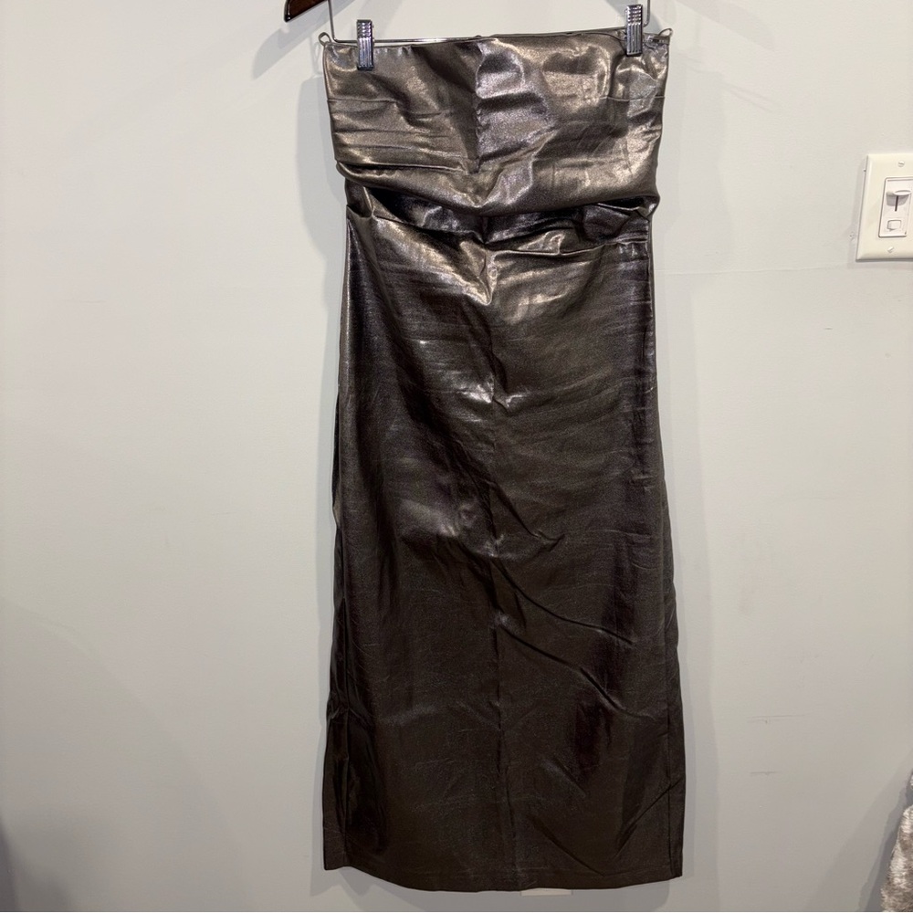 Zara- Gunmetal Silver Strapless Dress